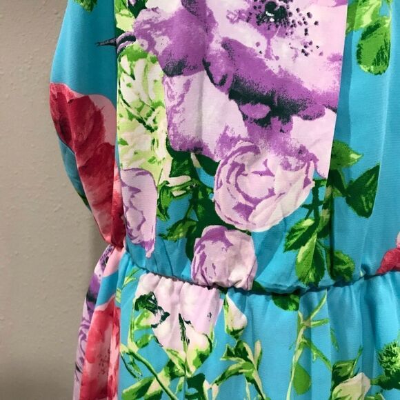 PUNK OWL blue floral mini dress with straps size L - Picture 3 of 12